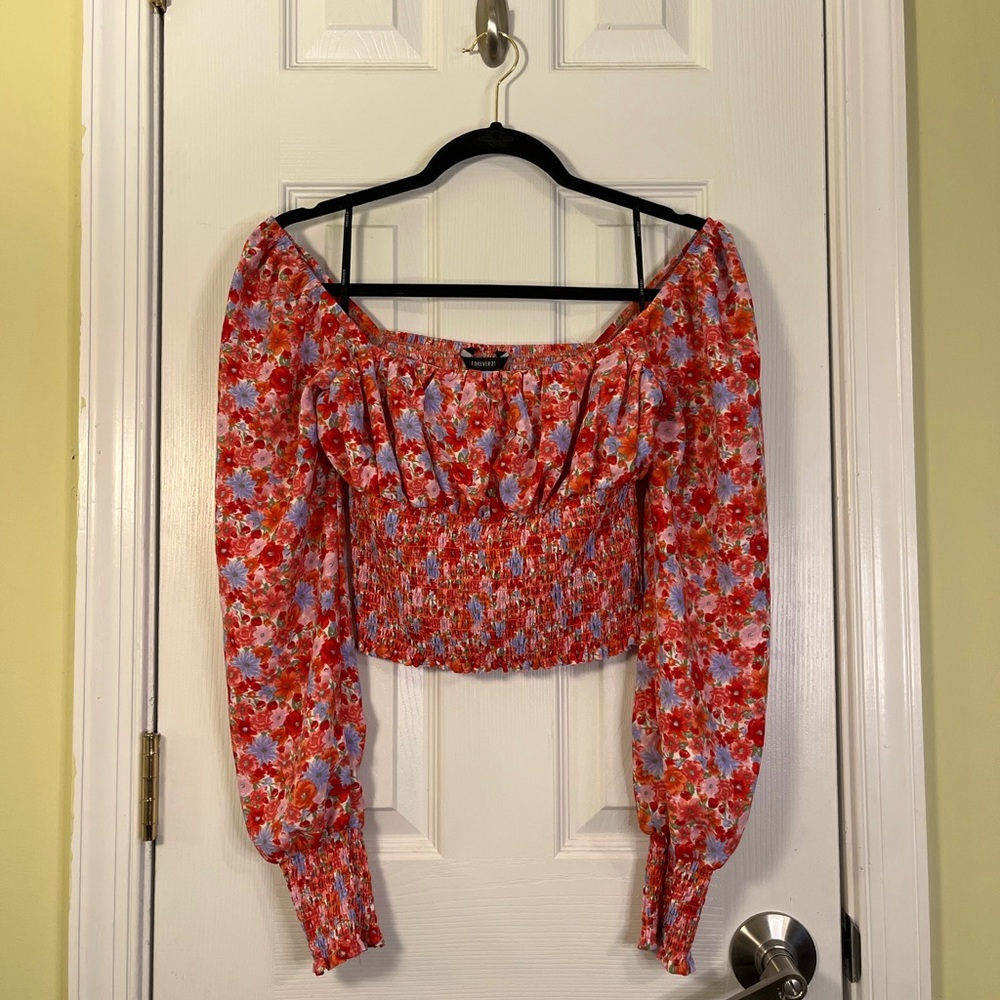 Forever 21 Pink/Multicolored Princess Style Woven Top